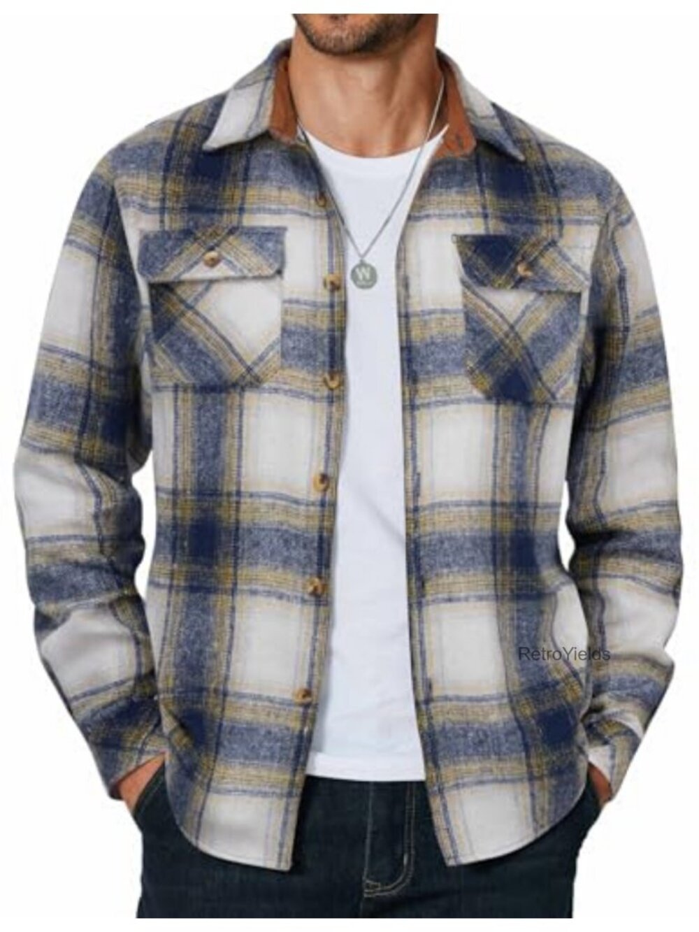 Men's Long Sleeve Flannel Shirt Casual Button Down with Pockets
